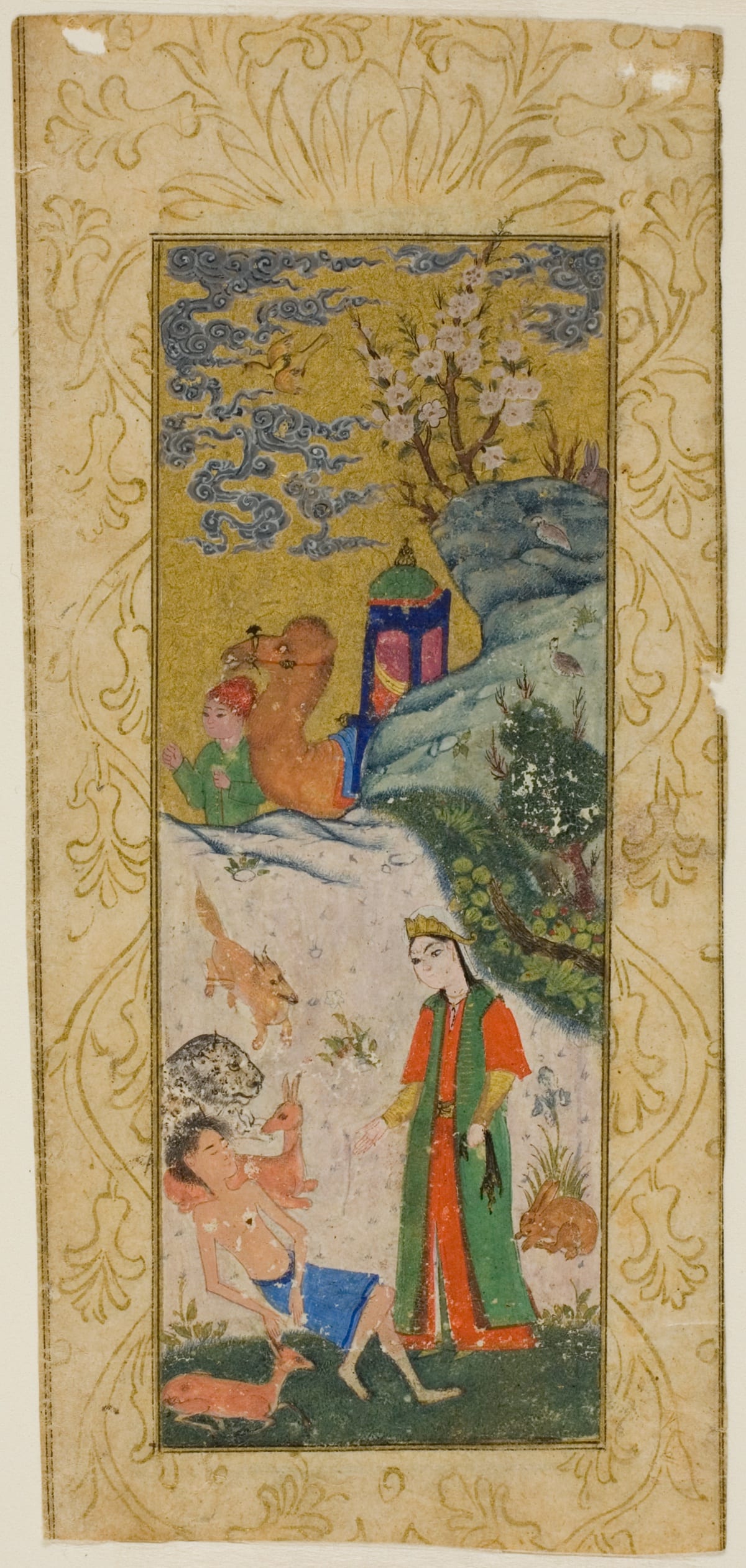 Layla Visiting Majnun in the Desert, page from a copy of the Khamsa of Nizami — Islamic